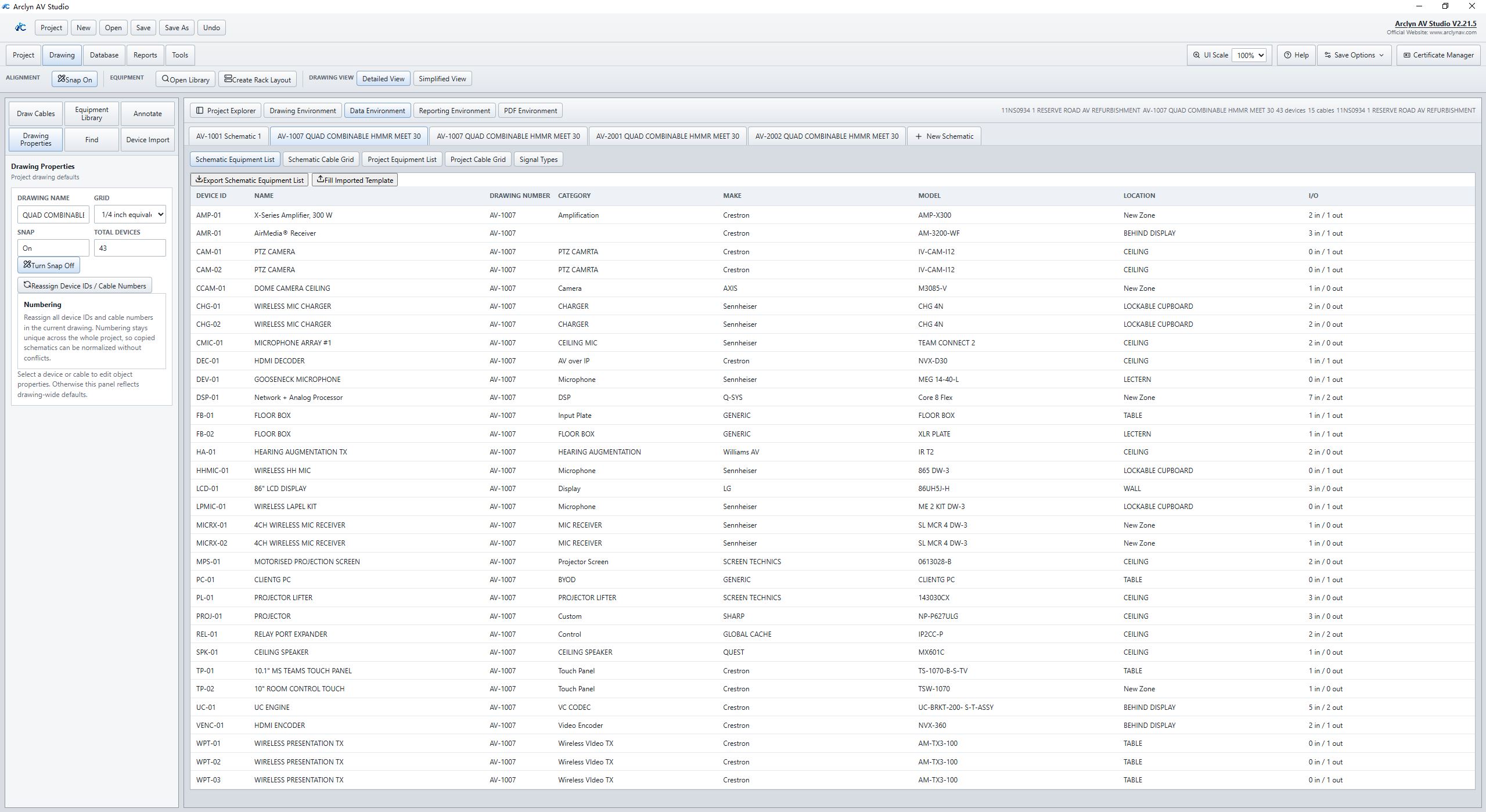 Automatic equipment and cable schedule generation
